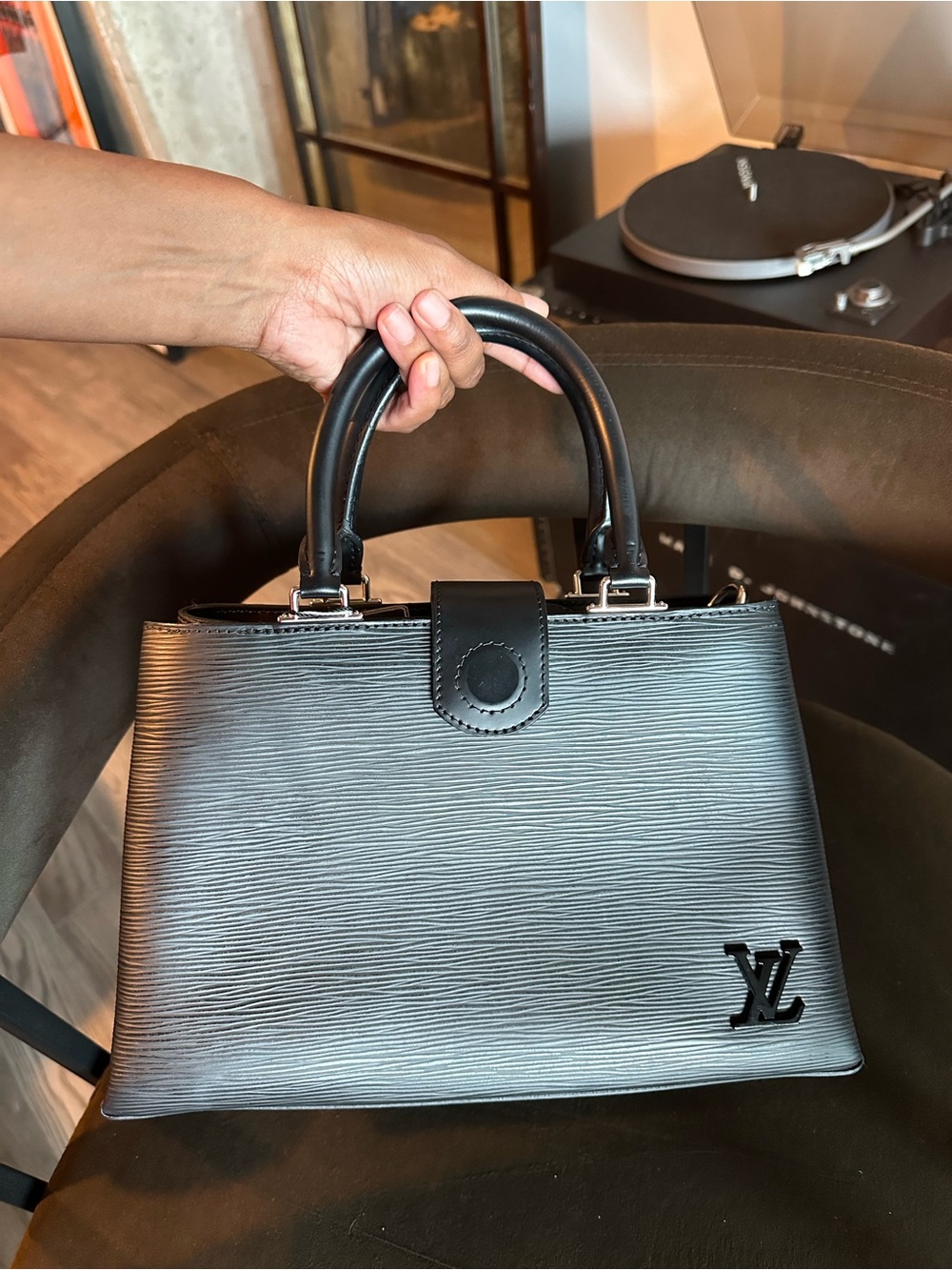 Louis Vuitton Kleber Black Epi Leather Handbag with Top Handles